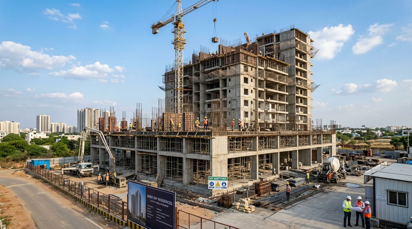 NMV Construction high-rise under construction with cranes